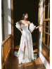 Strapless Ivory Satin Unique Wedding Dress With Detachable Sleeves Strapless Ivory Satin Unique Wedding Dress With Detachable Sleeves